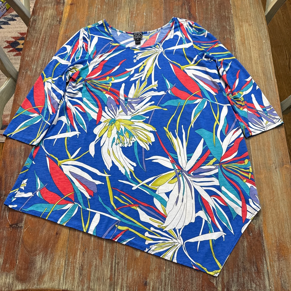 Clara Sunwoo Floral Tunic XL 3/4 Sleeve Asymmetric Hem